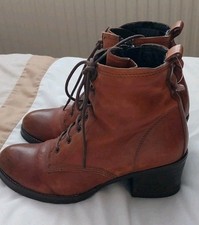 Dune Patsie D Leather  Boots Lace Up / Zip. Tan Size 6
