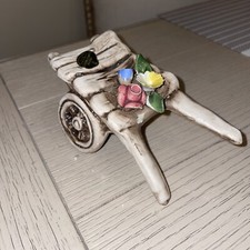 VINTAGE NUOVA CAPODIMONTE FLOWER CART WHEEL BARROW