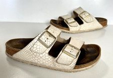 Ladies BIRKENSTOCK ARIZONA White Embossed leather Strap Sandals Size UK 6 Eu 39