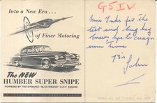 Humber Super Snipe postcard sized Radio Card for radio amateurs