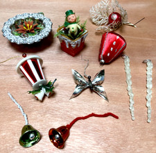 10 Vintage 1950s/60s Christmas Tree Decorations, Lantern, Bells, Butterfly etc