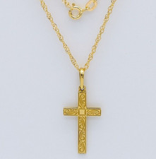 375 9ct Yellow Gold Celtic Cross Pendant Necklace 18" Chain New