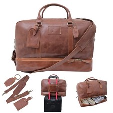 Brown Leather Duffle HandBag Travel Luggage Gym Weekend Unisex Vintage Genuine .
