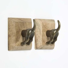 Dog Tail Wall Hooks Heavy Duty Iron & Wood Coat Hangers for Keys, Bags, Scarves