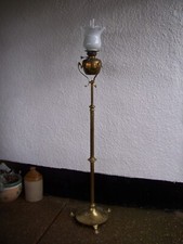 LARGE BRASS W.A.S BENSON STYLE FREESTANDING OIL LAMP-GC.