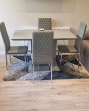 Grey Gloss Dining Table and Chairs Set