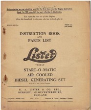LISTER START-O-MATIC HA2 DIESEL ENGINE GENERATING SET OWNERS MANUAL & PARTS LIST