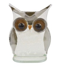Nobile Glassware Fused Glass Owl Figurine Grey Brown & White 16cm
