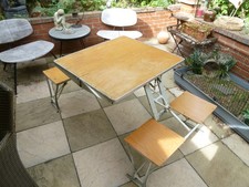 VINTAGE FOLDING CAMPER VAN PICNIC TABLE WOOD METAL