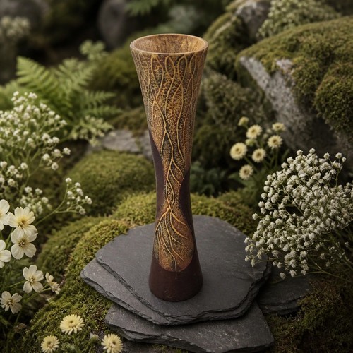 Hand carved mango wood vase - hand,