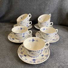 Furnivals Denmark Blue 7 Tea Cups and 5 Saucers Excellent Condition