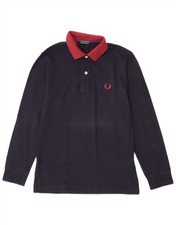 FRED PERRY Boys Long Sleeve Polo Shirt 15-16 Years Navy Blue Colourblock BO08