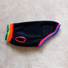 Dachshund Dog Coat Jumper Polar Fleece Anti Pil Black Rainbow Trim Back 18" 