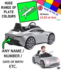 Personalised kids number plate for Aston Martin DB10 6V electric ride on car toy