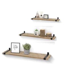 Wall Mounted Floating Shelves Set of 3 Paulownia Wood Display & Storage Racks