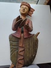 Thai Hand Carved Wooden Musicion. Playing Symbols Wall Hanging