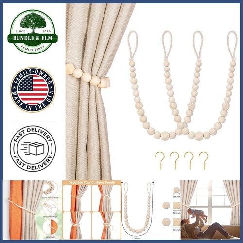 Wood bead curtain tiebacks set - wood,