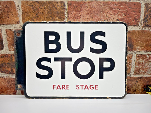 Vintage enamel bus - stop, sign