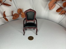1:12 Scale Mahogany Armchair with Black Leather Seat – Dollhouse Furniture
