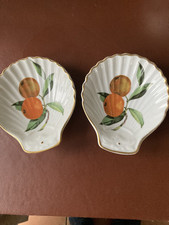 Two Royal Worcester Evesham Gold Pattern Shape 52 Size 3 Scallop Shell Dishes