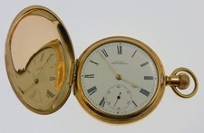 ANTIQUE FULL HUNTER ROLLED GOLD WALTHAM POCKET WATCH.