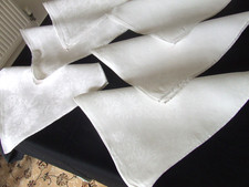 6 Assorted Vintage Large White Linen Damask Napkins.
