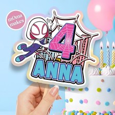 Girls spiderman cake topper - personalised ghost gwen birthday decorations
