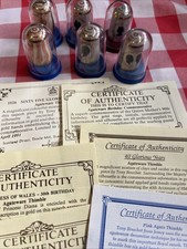 6 Tony Bouchet Agateware Commemorative Royal Thimbles With COAs In Display Cases