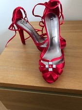 New Ladies BCBG MaxAzria Red Satin High Heel Wedding Cruise Party Shoes Uk6 $225