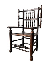 Antique 18th Century Lancashire Woolmakers Fireside Chair Solid Oak in VGC