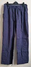 Mens Plain Cotton Blend Trousers Navy Blue Size L Casual Breathable Pants Summer