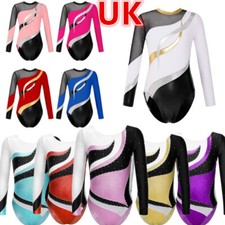UK Girls Long Sleeve Gymnastics Leotard Ballet Dance Unitard Skating Bodysuit 