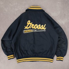 Vintage 80s Grossi Baseball Varsity Jacket XL Made in USA Men's Navy Blue 