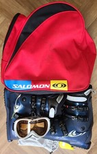 SKI SET Salomon Performa 660 boots dark blue UK 7-7.5, Smith goggles, bag, lock