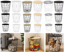 Retro Metal Wire Wooden & Marble Top Side Table Storage Basket Home Furniture   