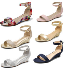Women Low Wedge Sandals Ankle
