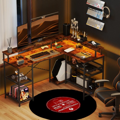 Shaped desk with led - l,