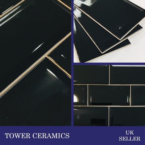 Black gloss bevelled 100x200mm - black,