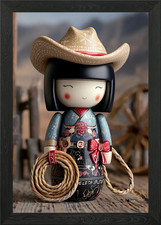 Kokeshi Doll Cowboy Framed
