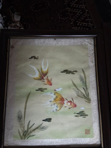 Chinese silk painting pair - painting, a