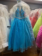 NEW* Little Rosie Girls Glitz Long National Pageant Dress LR2050 Turq 6 $600