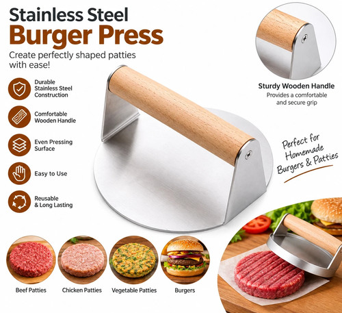 Stainless steel burger - burger, press