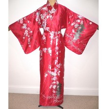 RRP £90 VINTAGE, RED FAUX SILK, JAPANESE MADE, KIMONO STYLE, DRESSING GOWN ROBE