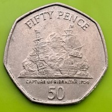 2007 ?? 50p coin GIBRALTAR "CAPTURE OF GIBRALTAR 1704" FIFTY PENCE Rock Ships
