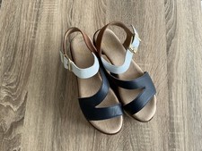 Moda in Pelle Pepper Wedge Leather Sandals  Size Navy / White Size 4
