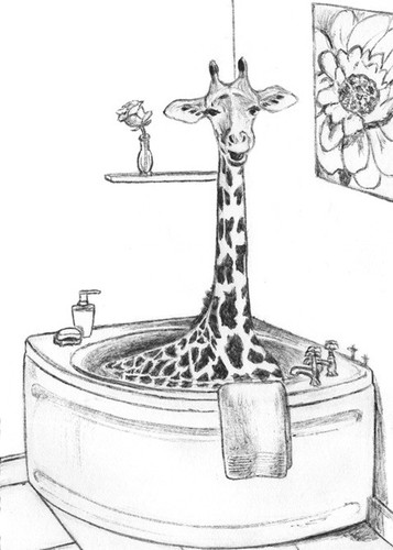 Giraffe bathtub art - giraffe, a
