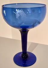 Large Cobalt Blue Etched Glass