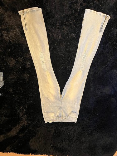 Distressed light wash flared