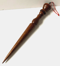 VINTAGE WOODEN DIBBER ORNATELY TURNED WOOD GARDEN PLANTING OUT TOOL