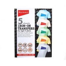 Ryman T-Shirt Transfers A4 Iron On Light Colours Pack of 5